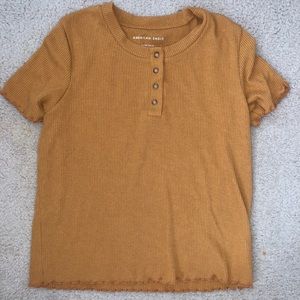 Yellow American Eagle button up t-shirt